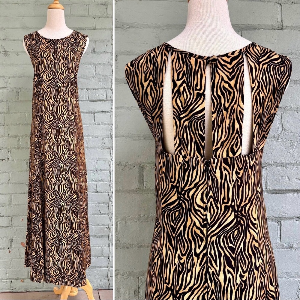 Vintage 90s Sleeveless Animal Print Maxi Dress